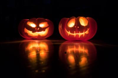 Two carved pumpkins 
