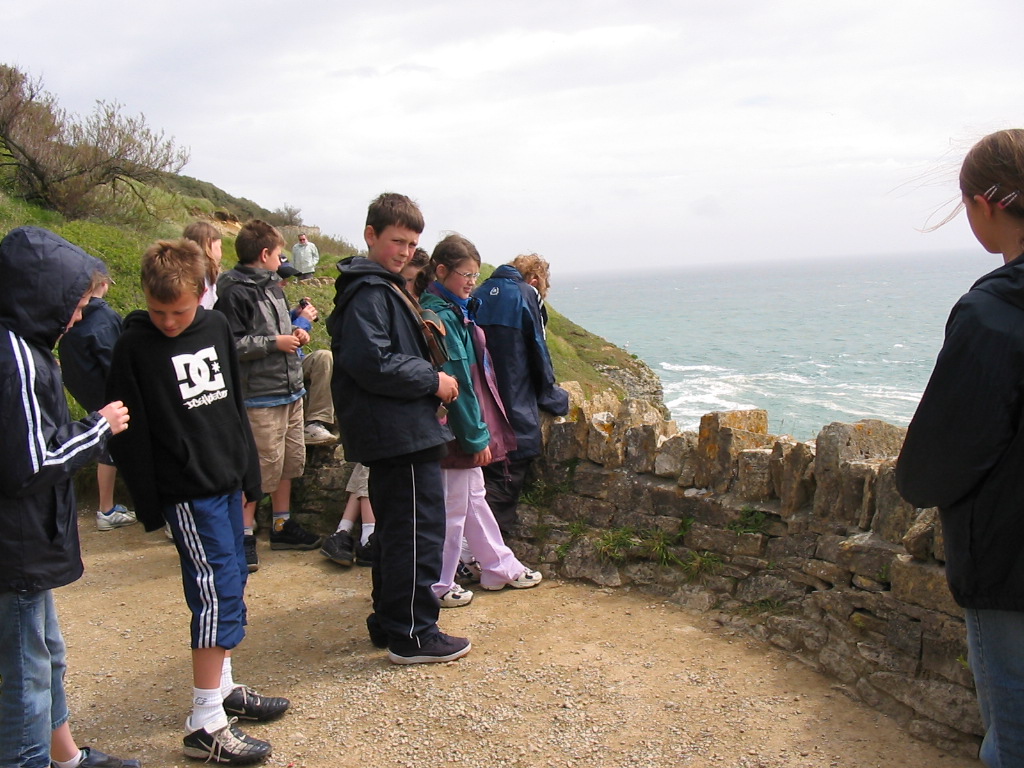 School group on coast path